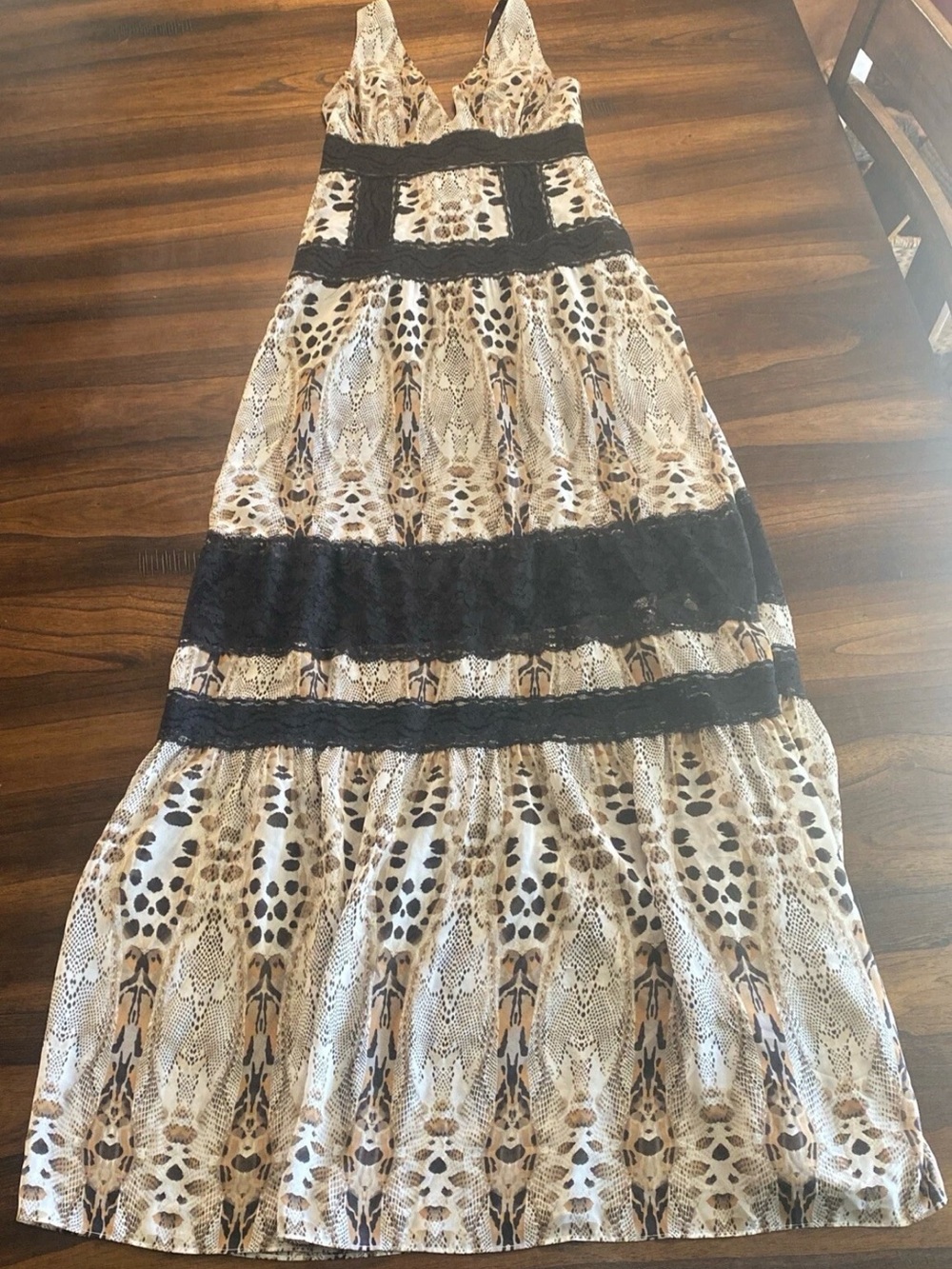 bebe Multicolor Animal-Print Maxi Dress with Black Lace
